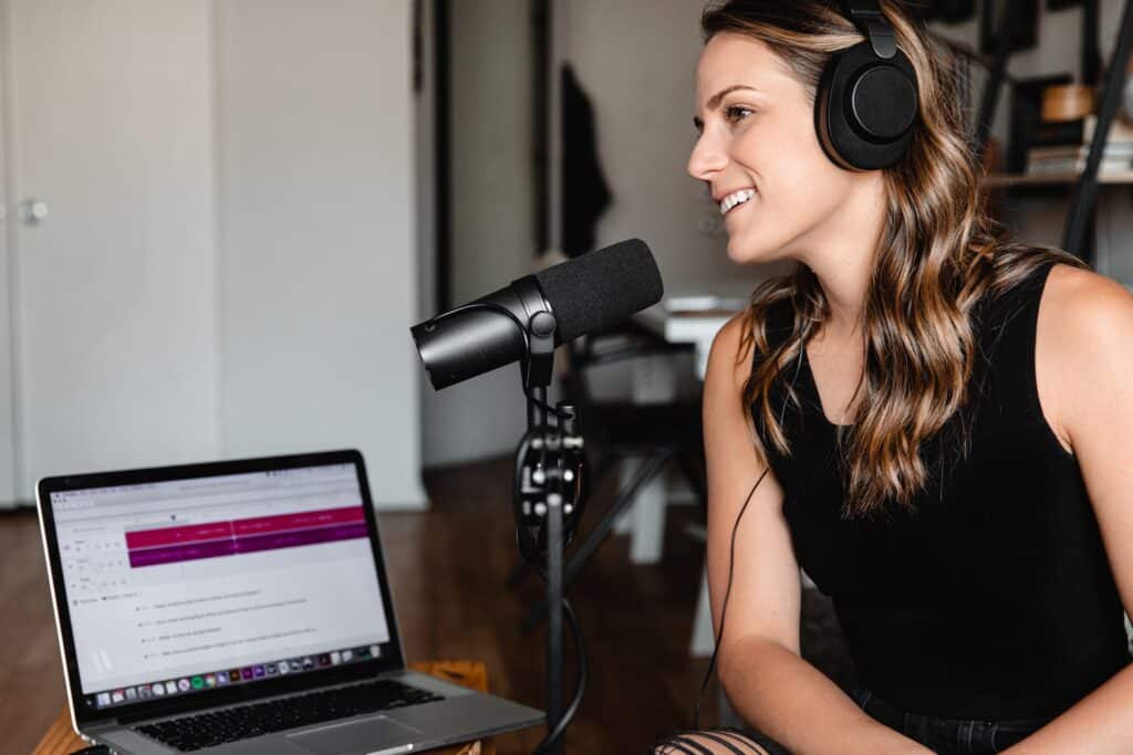 woman launching a podcast