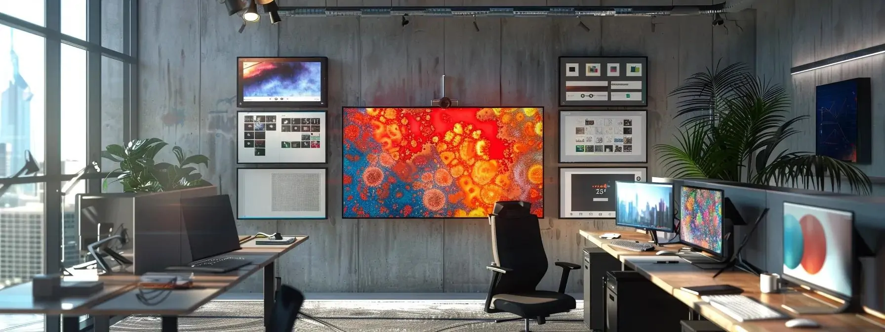 a modern office workspace showcases an immersive digital interface, featuring vibrant microinteractions and personalized content displays on sleek computer screens, highlighting the strategic application of innovative design to enhance user experience.